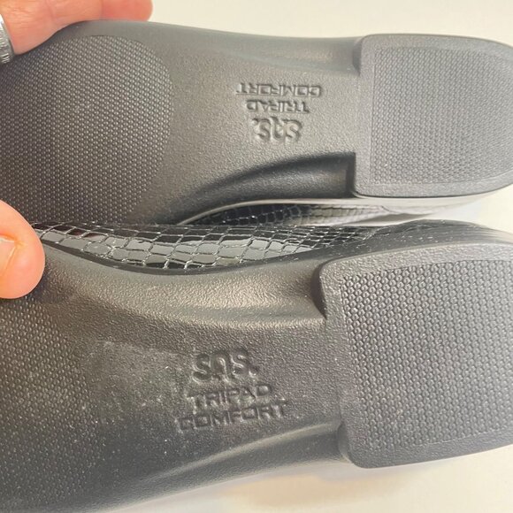 SAS Women's Black Croc Patent Leather Loafers with Tassel Tri-Pad Comfort Footbe - Picture 5 of 8